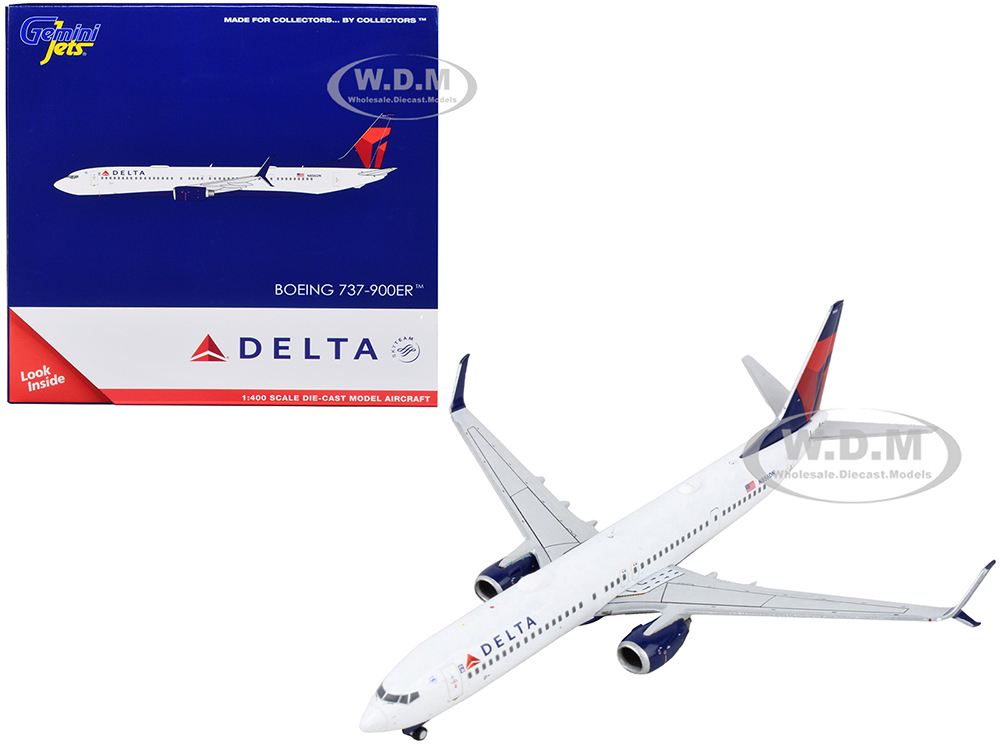 Boeing 737-900ER Commercial Aircraft Delta Airlines White with Blue and Red Tail 1/400 Diecast Model Airplane by GeminiJets