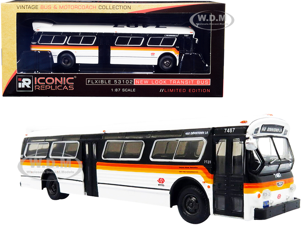 Flxible 53102 Transit Bus 460 "Downtown LA" RTD Los Angeles (California) White and Black with Stripes "Vintage Bus &amp; Motorcoach Collection" 1/87