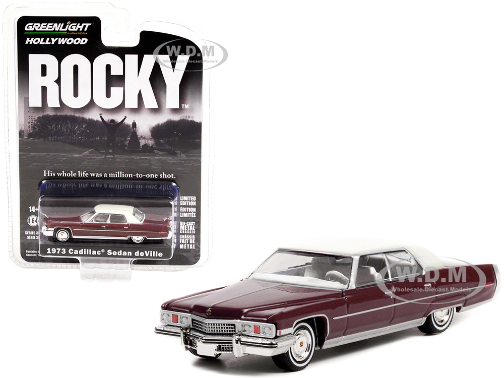 1973 Cadillac Sedan DeVille Burgundy with White Top "Rocky" (1976) Movie "Hollywood Series" Release 35 1/64 Diecast Model Car by Greenlight