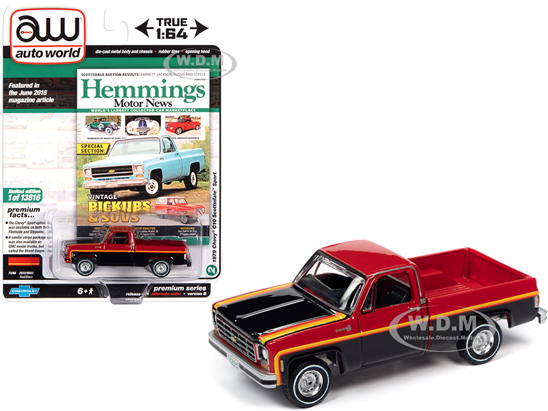 Image of 1979 Chevrolet C10 Scottsdale Sport Pickup Truck Red and Black with Orange and Red Stripes "Hemmings Motor News" Magazine Cover Car (June 2018) Limit