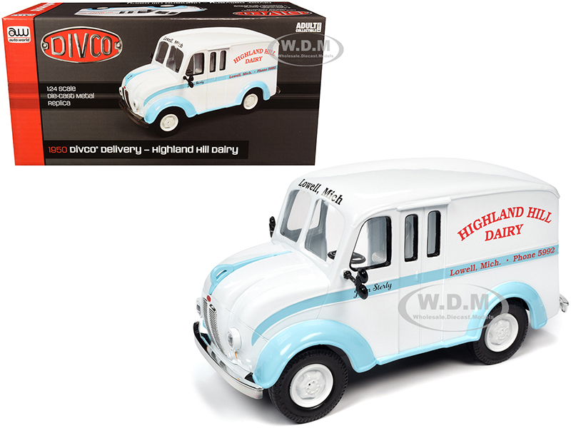1950 Divco Delivery Truck "Highland Hill Dairy" White and Blue 1/24 Diecast Model Car by Autoworld