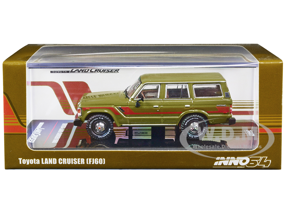 Toyota Land Cruiser (FJ60) Olive Green with Stripes 1/64 Diecast Model Car by Inno Models