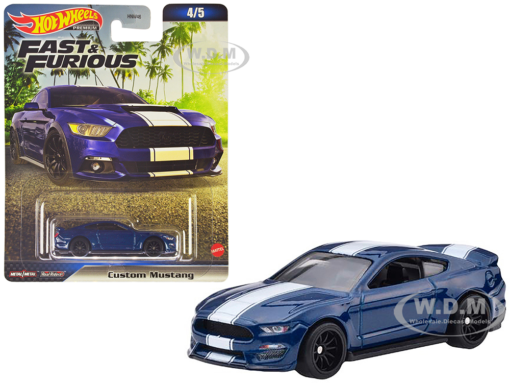 Custom Mustang Blue Metallic with White Stripes "F9" (2021) Movie "Fast &amp; Furious" Series Diecast Model Car by Hot Wheels