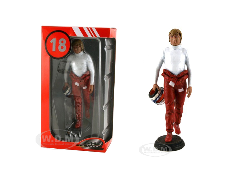 Image of 1980s Didier Pironi in Racing Suit Standing Holding Helmet Figurine for 1/18 by Lemans Miniatures