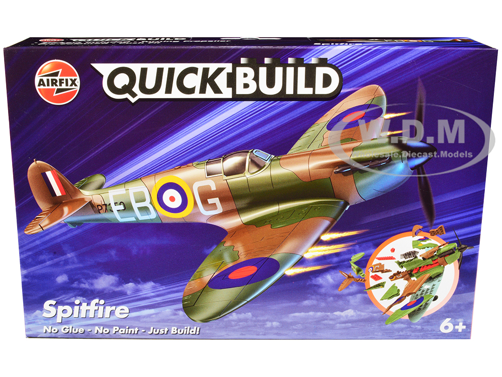 Skill 1 Model Kit Spitfire Snap Together Painted Plastic Model Airplane Kit by Airfix Quickbuild