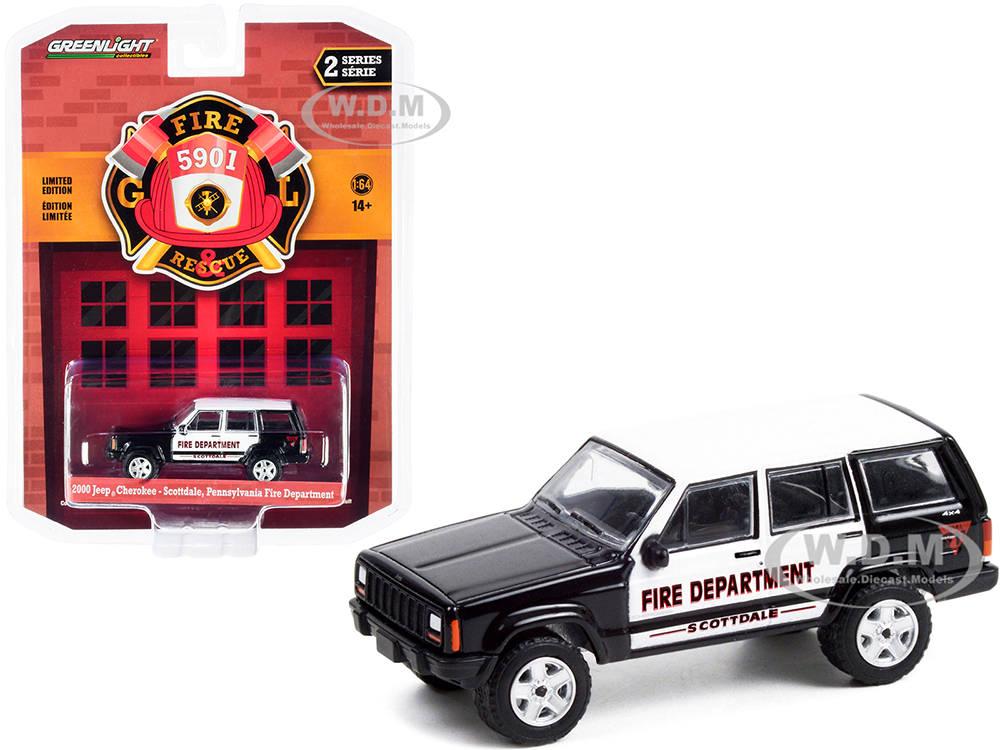 2000 Jeep Cherokee Black and White "Scottdale Fire Department" (Pennsylvania) "Fire &amp; Rescue" Series 2 1/64 Diecast Model Car by Greenlight