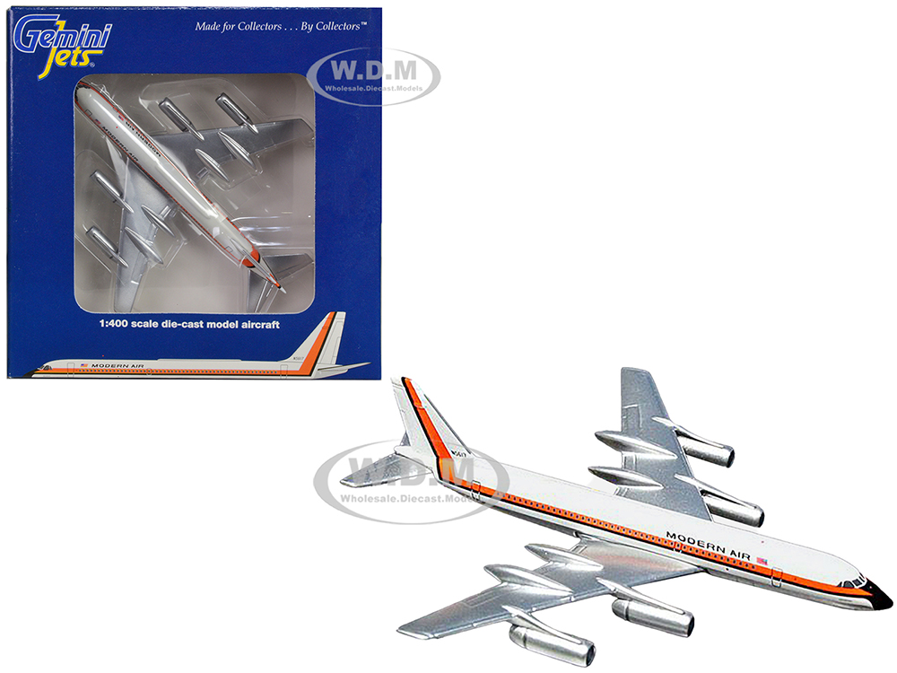 Convair CV-990 Commercial Aircraft Modern Air White with Orange and Black Stripes 1/400 Diecast Model Airplane by GeminiJets