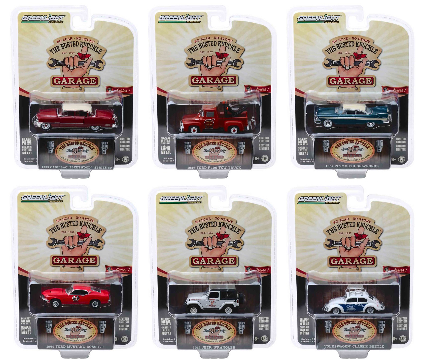 "Busted Knuckle Garage" Series 1 6 piece Set 1/64 Diecast Model Cars by Greenlight