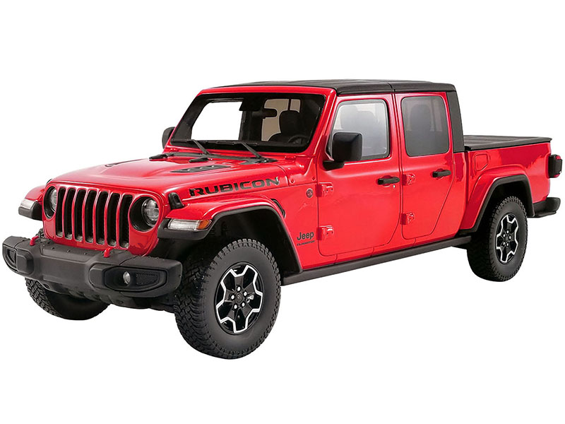 Image of Jeep Gladiator Rubicon Pickup Truck with Bed Cover Firecracker Red with Black Top 1/18 Model Car by GT Spirit for ACME