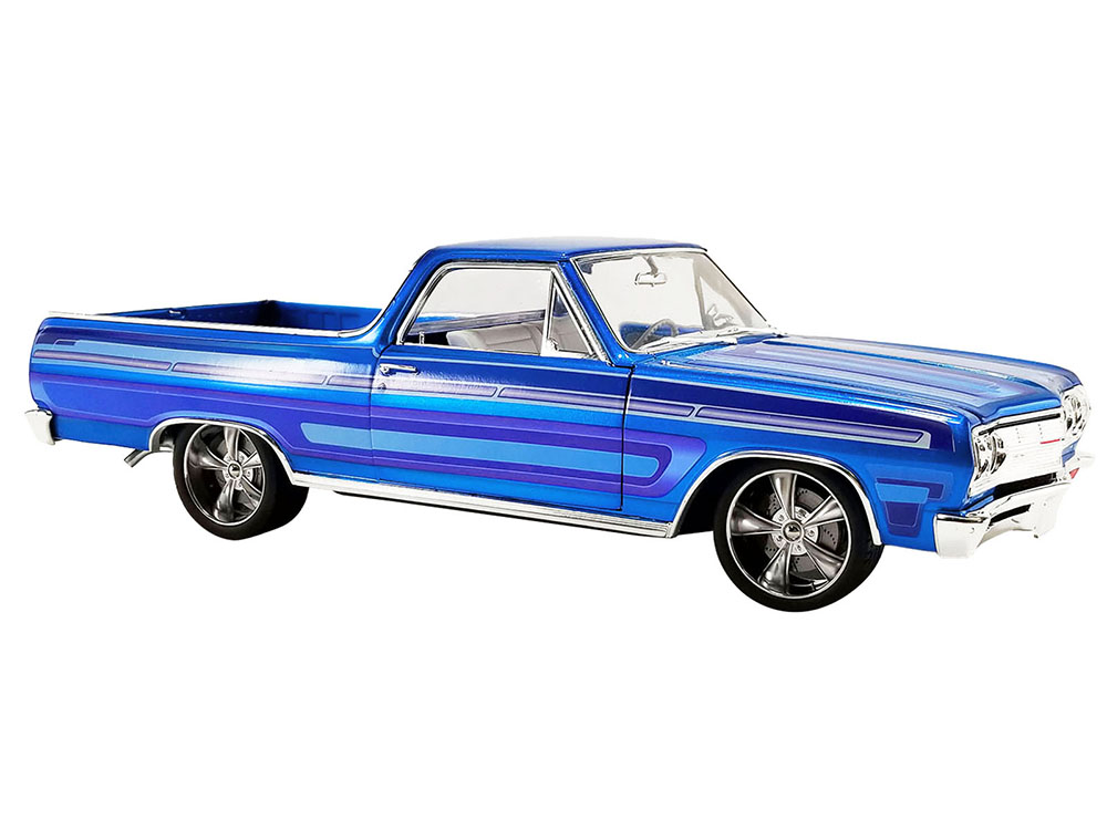 1965 Chevrolet El Camino Custom Laser Blue Metallic with Graphics Southern Kings Customs Limited Edition to 222 pieces Worldwide 1/18 Diecast Model Car by ACME