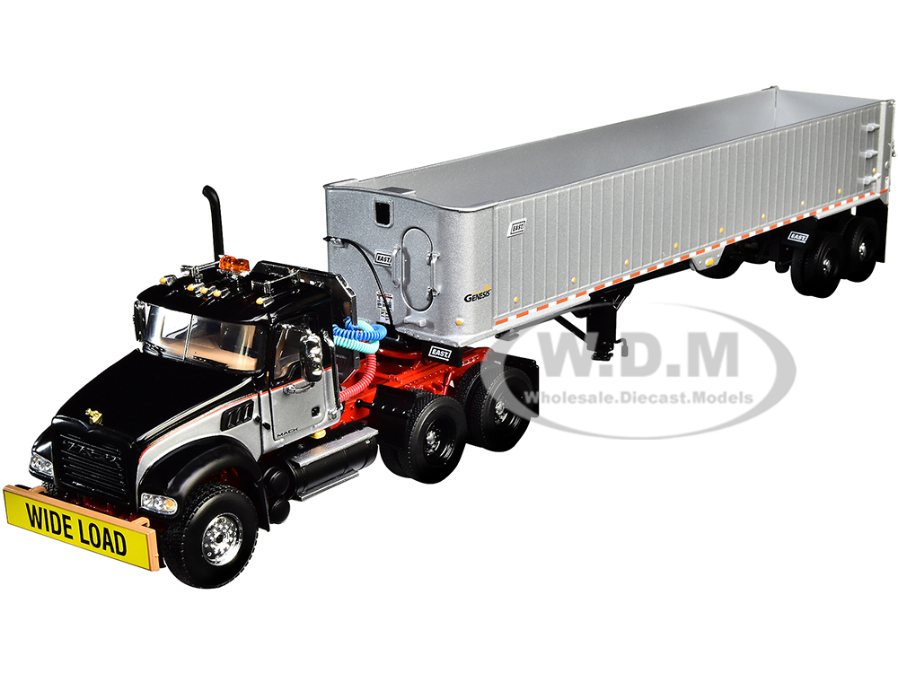 Mack Granite MP Tandem-Axle Day Cab with East Genesis End Dump Trailer Black and Silver 1/50 Diecast Model by First Gear