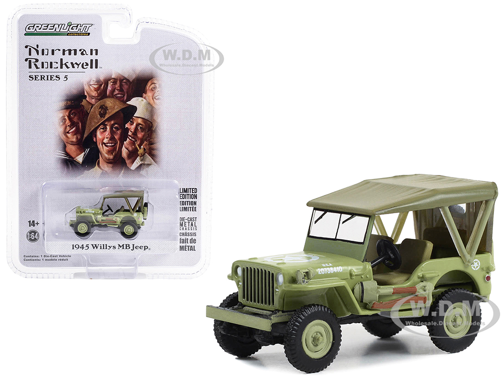 1945 Willys MB Jeep Light Green U.S. Army Norman Rockwell Series 5 1/64 Diecast Model Car By Greenlight