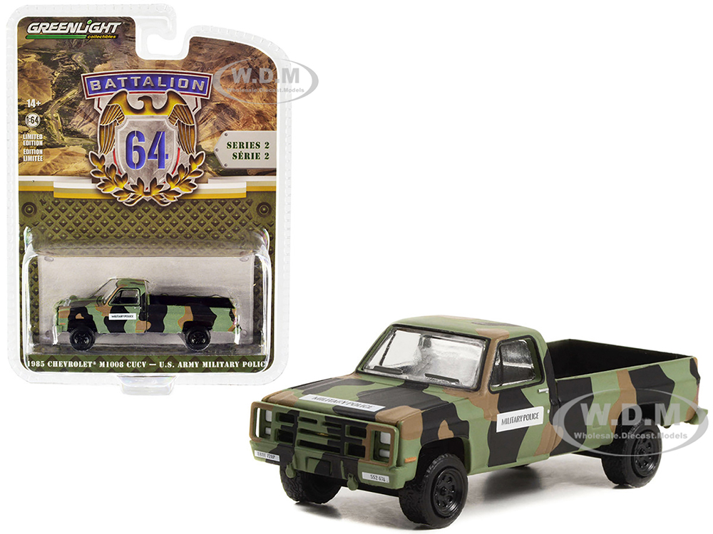 1985 Chevrolet M1008 CUCV Pickup Truck Camouflage U.S. Army Military Police Battalion 64 Release 2 1/64 Diecast Model Car by Greenlight