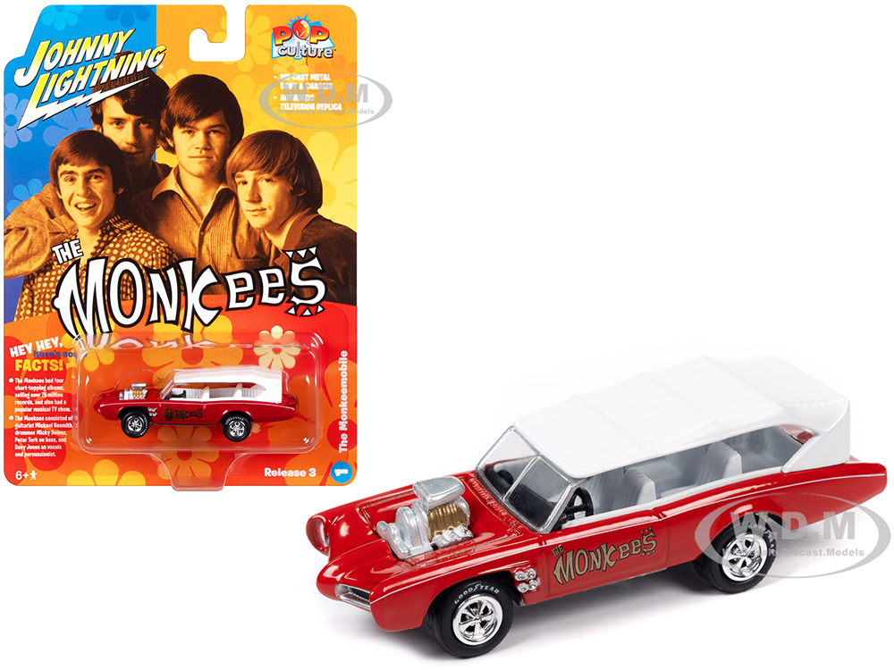 Monkeemobile Red and White "The Monkees" (1966-1968) TV Series "Pop Culture" 2023 Release 3 1/64 Diecast Model Car by Johnny Lightning