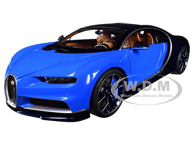 Image of Bugatti Chiron French Racing Blue and Atlantic Blue 1/18 Model Car by Autoart