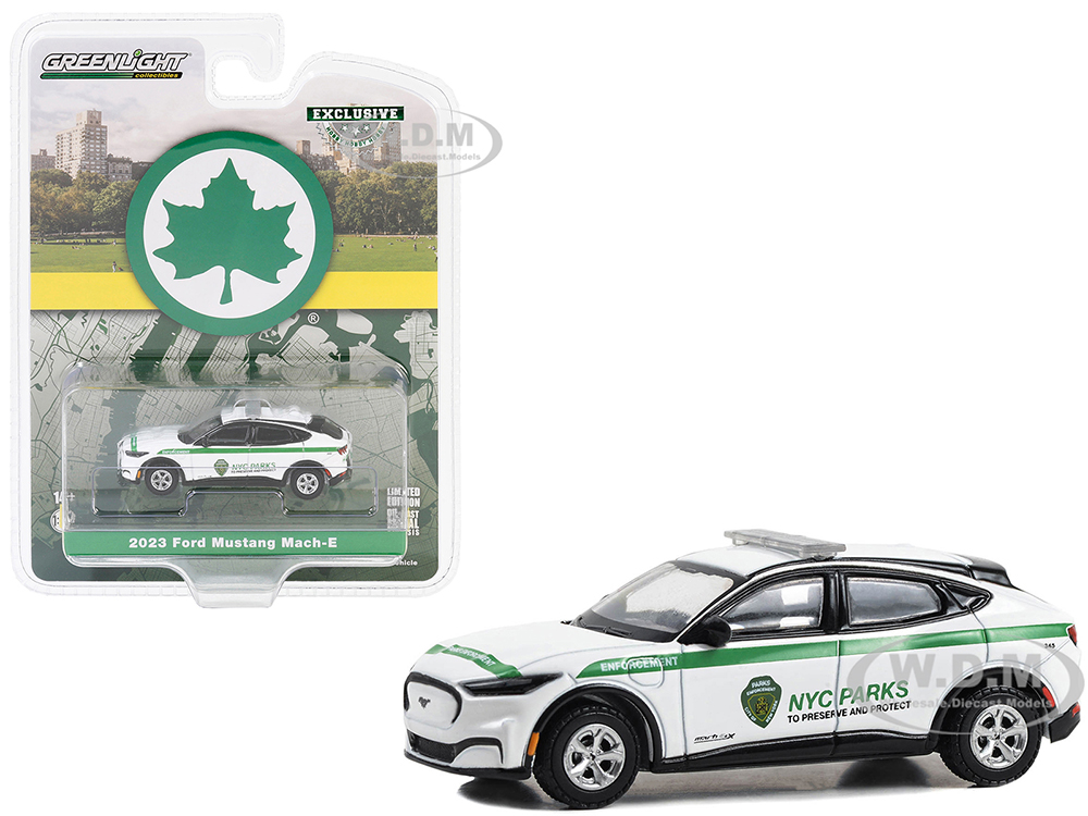 2023 Ford Mustang Mach-E White with Green Stripes New York City Department of Parks & Recreation Hobby Exclusive Series 1/64 Diecast Model Car by Greenlight