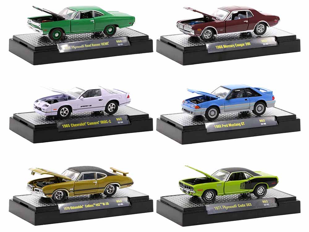 "Detroit Muscle" Set of 6 Cars IN DISPLAY CASES Release 62 Limited Edition to 8400 pieces Worldwide 1/64 Diecast Model Cars by M2 Machines