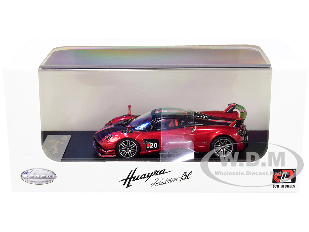 Pagani Huayra Roadster BC Red Metallic and Carbon with Red and White Stripes 1/64 Diecast Model Car by LCD Models
