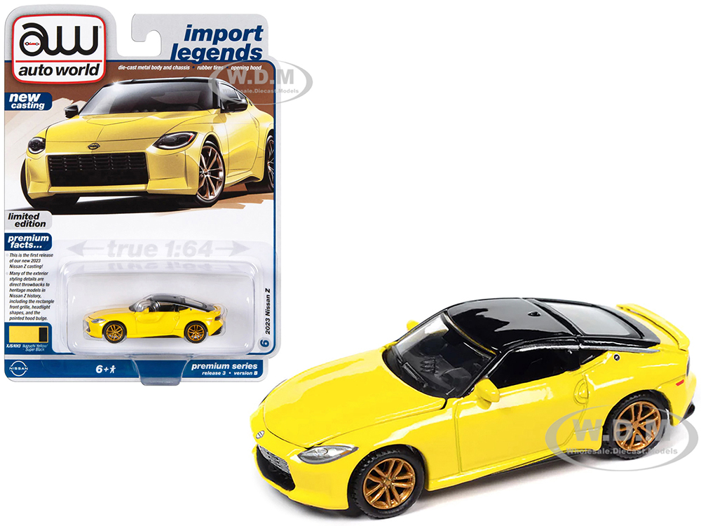 2023 Nissan Z Ikazuchi Yellow with Super Black Top "Import Legends" Limited Edition 1/64 Diecast Model Car by Auto World