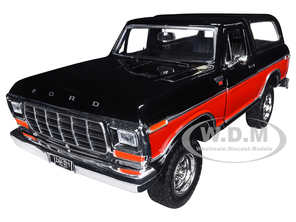 1978 Ford Bronco Ranger XLT with Spare Tire Black and Red "Timeless Legends" Series 1/24 Diecast Model Car by Motormax