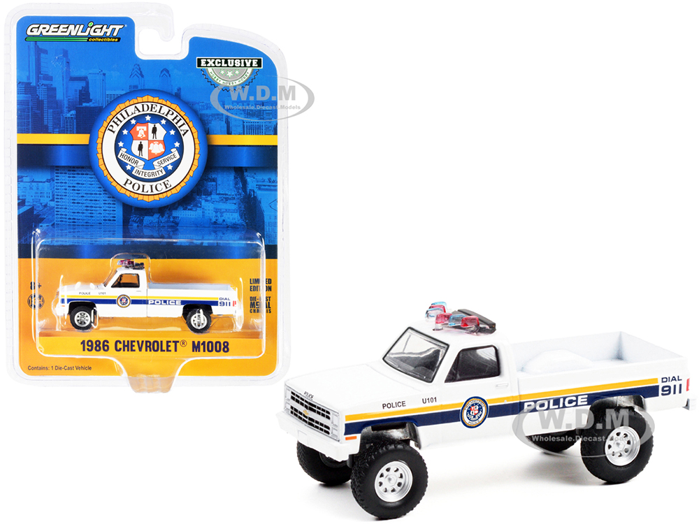 1986 Chevrolet M1008 Pickup Truck White with Stripes "Philadelphia Police" (Pennsylvania) "Hobby Exclusive" 1/64 Diecast Model Car by Greenlight