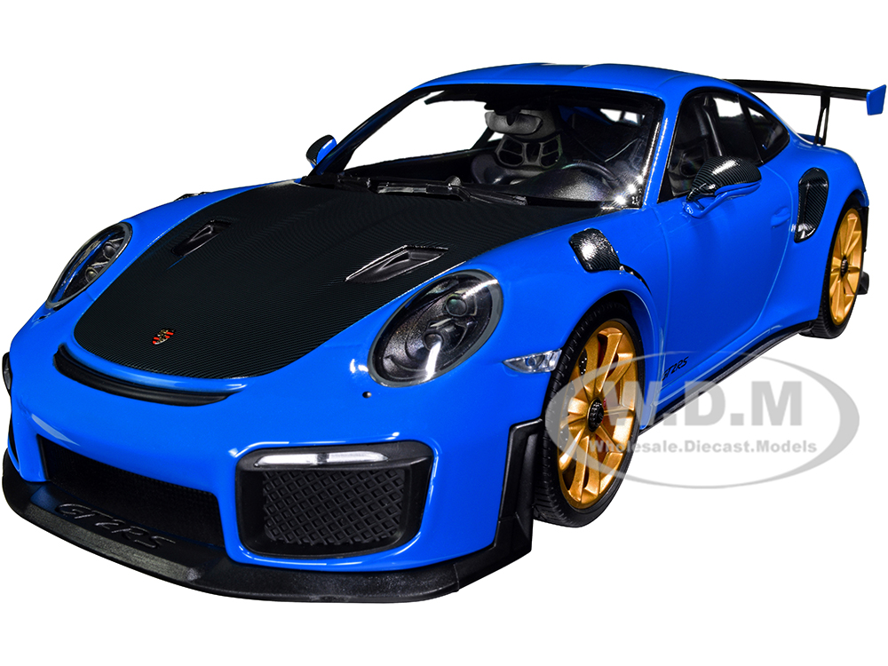 2018 Porsche 911 GT2RS (991.2) Blue with Carbon Hood and Golden Wheels Limited Edition to 300 pieces Worldwide 1/18 Diecast Model Car by Minichamps