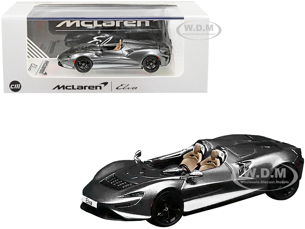 McLaren Elva Convertible Dark Gray Metallic with Extra Wheels 1/64 Diecast Model Car by CM Models