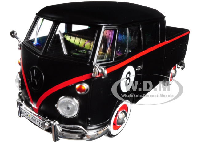 Volkswagen Type 2 (T1) Double Cab Pickup #8 Matt Black 1/24 Diecast Car Model by Motormax