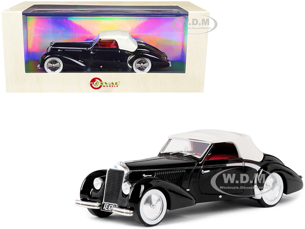 1939 Delage D6-70 Cabriolet (Top Up) RHD (Right Hand Drive) by Letourneur &amp; Marchand Black with White Top and Red Interior Limited Edition to 250