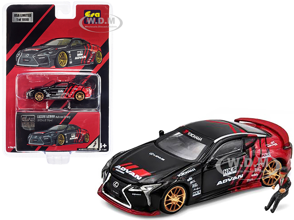 Lexus LC500 RHD (Right Hand Drive) Black And Red ADVAN Livery HKS And Driver Figure Limited Edition To 1800 Pieces 1/64 Diecast Model Car By Era Ca