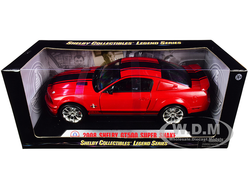 2008 Ford Shelby Mustang GT500 Super Snake Red with Black Stripes "Shelby Collectibles Legend" Series 1/18  Diecast Model Car by Shelby Collectibles