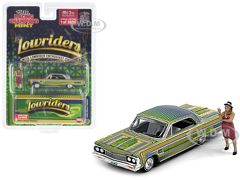 1964 Chevrolet Impala Lowrider Green Metallic With Graphics And Diecast Figure Limited Edition To 3600 Pieces Worldwide 1/64 Diecast Model Car By Rac