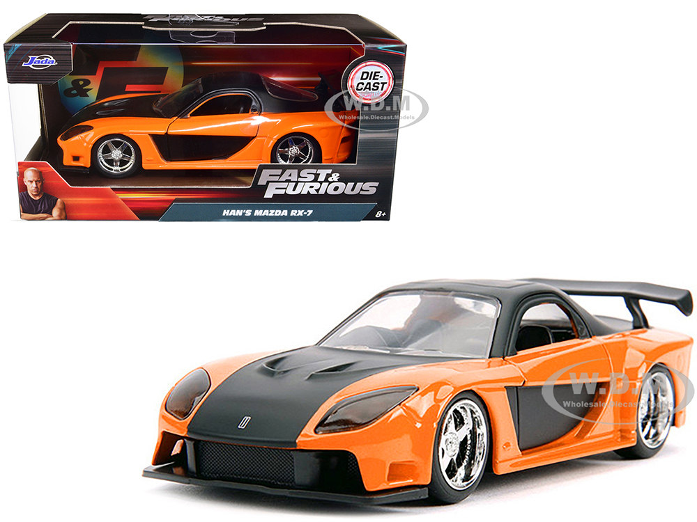 Hans Mazda RX-7 RHD (Right Hand Drive) Orange Metallic and Black "Fast &amp; Furious" Movie 1/32 Diecast Model Car by Jada