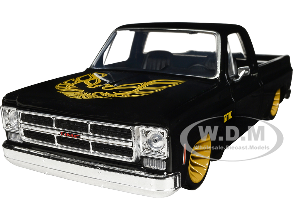 1976 GMC Sierra Grande 15 Custom Pickup Truck Black with Golden Eagle on Hood Limited Edition to 6950 pieces Worldwide 1/24 Diecast Model Car by M2 M