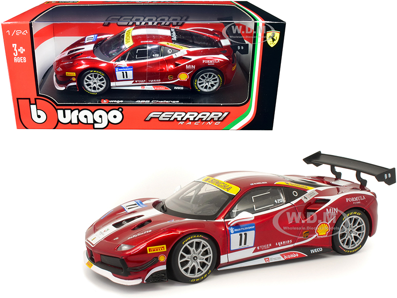 Ferrari 488 Challenge #11 Candy Red with White Stripes Ferrari Racing 1/24 Diecast Model Car by Bburago