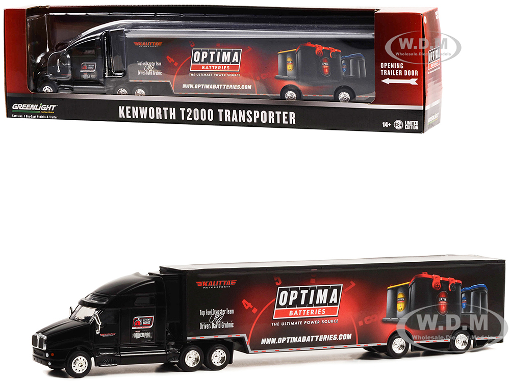 Kenworth T2000 Transporter Black OPTIMA Batteries: The Ultimate Power Source Hobby Exclusive Series 1/64 Diecast Model by Greenlight