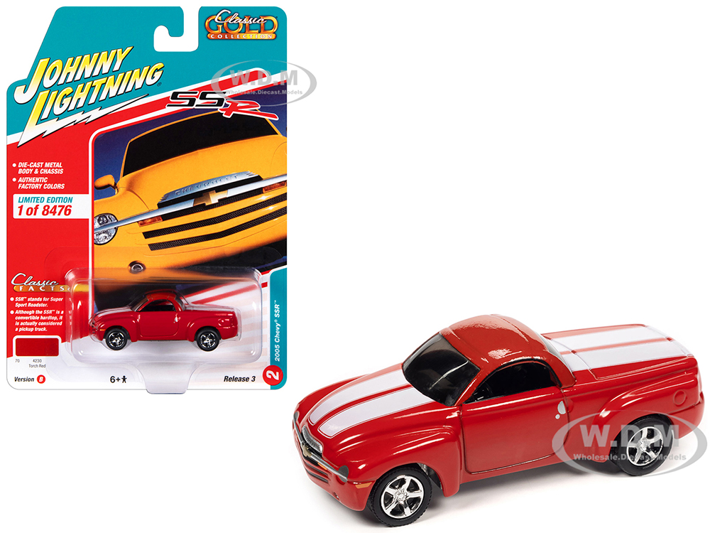 2005 Chevrolet SSR Pickup Truck Torch Red with White Stripes "Classic Gold Collection" Series Limited Edition to 8476 pieces Worldwide 1/64 Diecast M