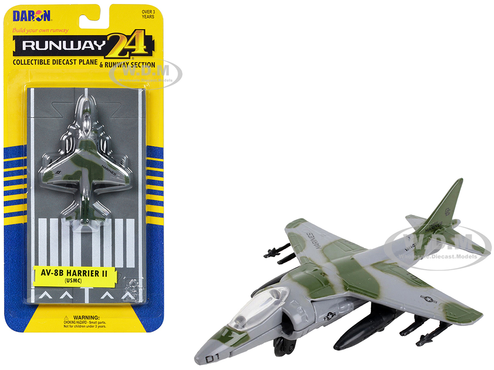 McDonnell Douglas AV-8B Harrier II Attack Aircraft Green Camouflage United States Marine Corps with Runway Section Diecast Model Airplane by Runway24