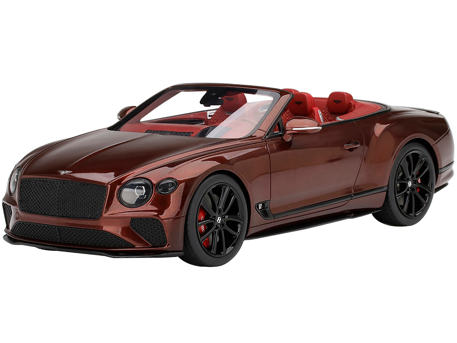 Bentley Continental GT Convertible Cricket Ball Red Metallic with Red Interior 1/18 Model Car by Top Speed