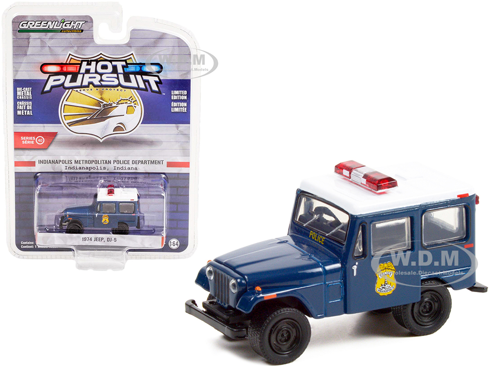 1974 Jeep DJ-5 Dark Blue With White Top Indianapolis Metropolitan Police Department (Indiana) Hot Pursuit Series 40 1/64 Diecast Model Car By Gre