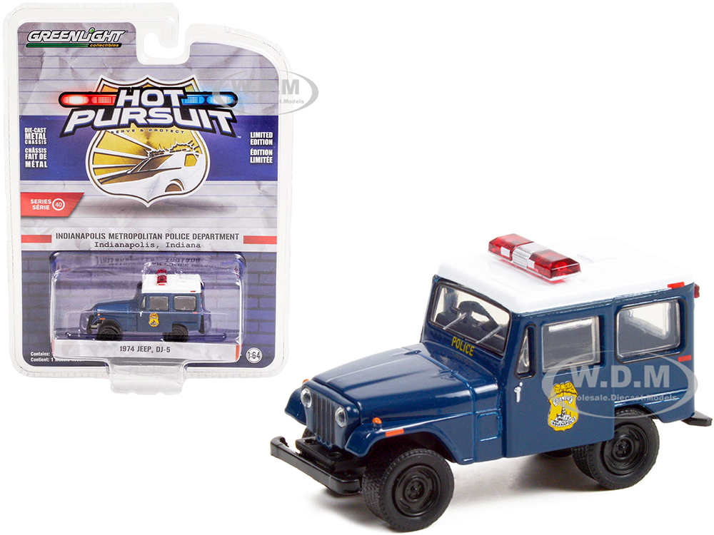1974 Jeep DJ-5 Dark Blue with White Top Indianapolis Metropolitan Police Department (Indiana) Hot Pursuit Series 40 1/64 Diecast Model Car by Greenlight