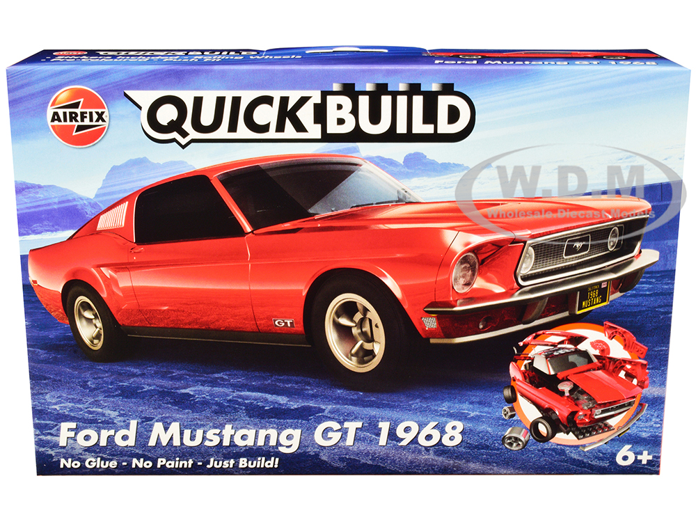 Skill 1 Model Kit 1968 Ford Mustang GT Red Snap Together Painted Plastic Model Car Kit By Airfix Quickbuild