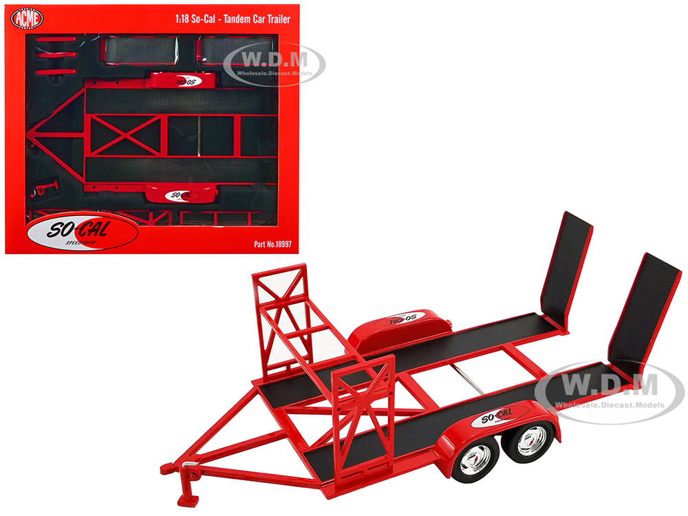 Tandem Car Trailer with Tire Rack Red 