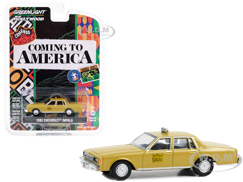 1981 Chevrolet Impala Taxi Yellow "Coming to America" (1988) Movie "Hollywood Series" Release 39 1/64 Diecast Model Car by Greenlight