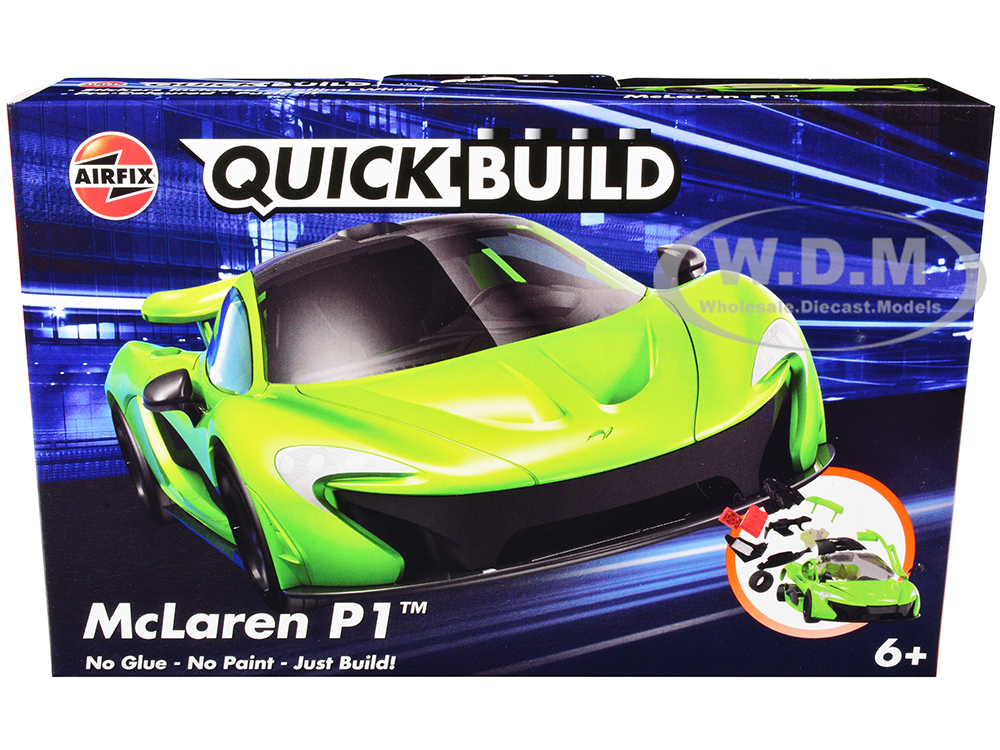 Skill 1 Model Kit Mclaren P1 Green Snap Together Painted Plastic Model Car Kit by Airfix Quickbuild
