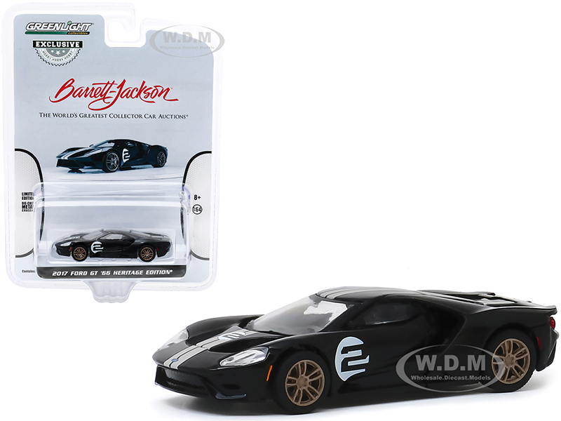 2017 Ford GT 66 Heritage Edition #2 Black with Silver Stripes First Legally Resold 2017 Ford GT Las Vegas 2019 (Lot #747) Barrett-Jackson Hobby Exclusive 1/64 Diecast Model Car by Greenlight