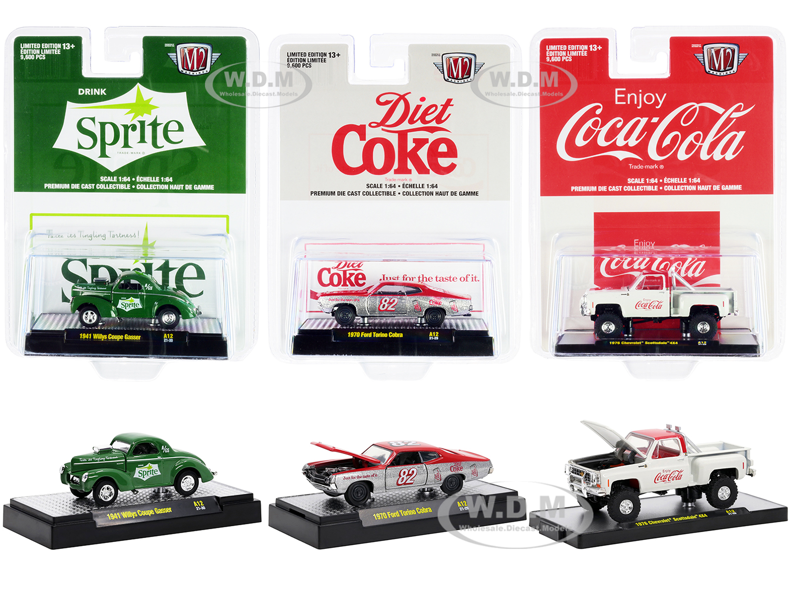 "Coca-Cola &amp; Sprite" Set of 3 pieces Release 12 Limited Edition to 9600 pieces Worldwide 1/64 Diecast Model Cars by M2 Machines