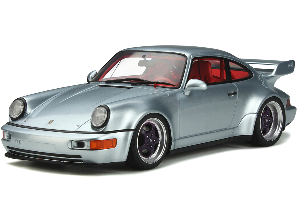 1993 Porsche 911 (964) RSR 3.8 Polar Silver with Red Interior Limited Edition to 1300 pieces Worldwide 1/18 Model Car by GT Spirit