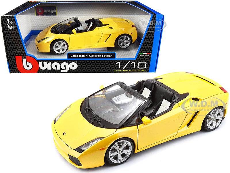 Image of Lamborghini Gallardo Spyder Yellow 1/18 Diecast Model Car by Bburago