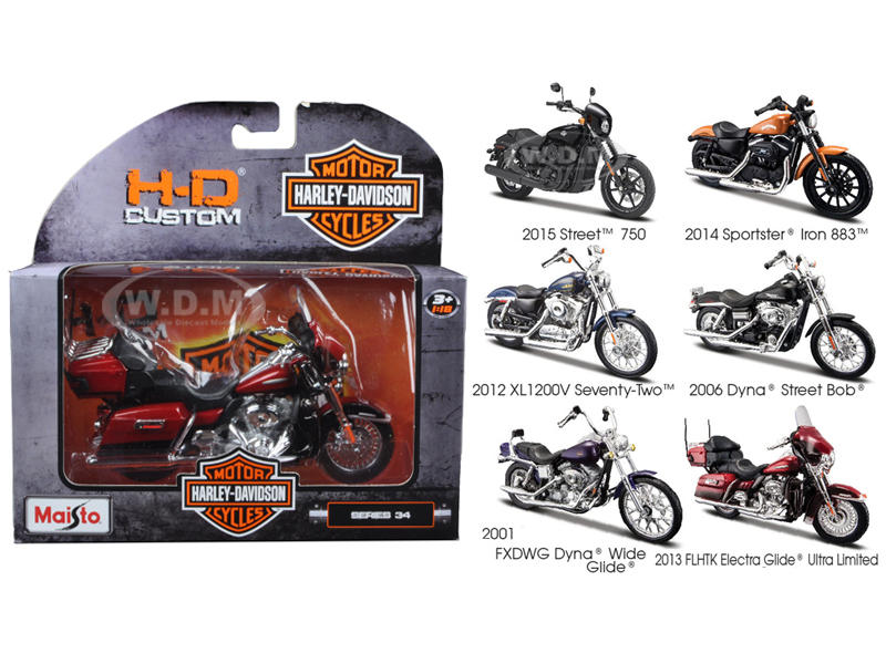 Harley Davidson Motorcycle 6pc Set Series 34 1/18 Diecast Models By Maisto